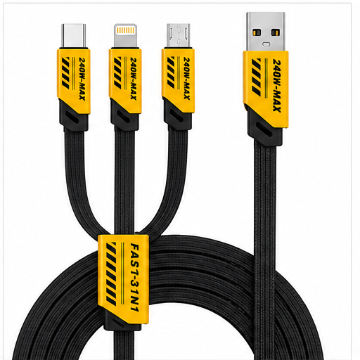 3-in-1 Braided Charging Cable 4 FT (1.2 m) – USB-A to USB-C, Lightning & Micro-USB
