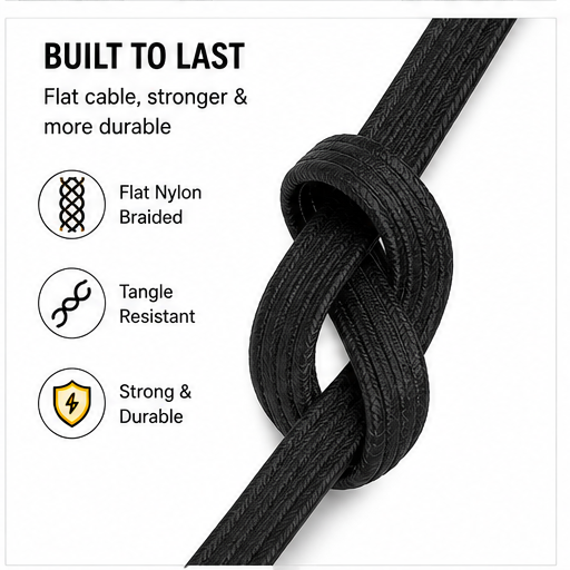 3-in-1 Braided Charging Cable 4 FT (1.2 m) – USB-A to USB-C, Lightning & Micro-USB