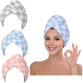 Microfiber Hair Towel Wrap – Fast Drying Anti-Frizz Turban with Button Closure – 3 Styles & 3 Colors – 1, 2, 3 & 6 Pack