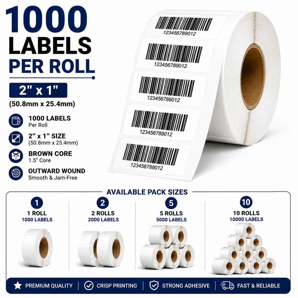 2" × 1" Direct Thermal Labels — 1,000 Labels Per Roll