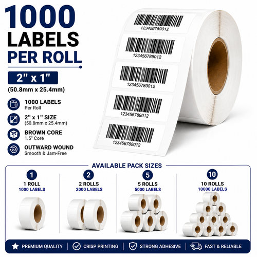 2" × 1" Direct Thermal Labels — 1,000 Labels Per Roll