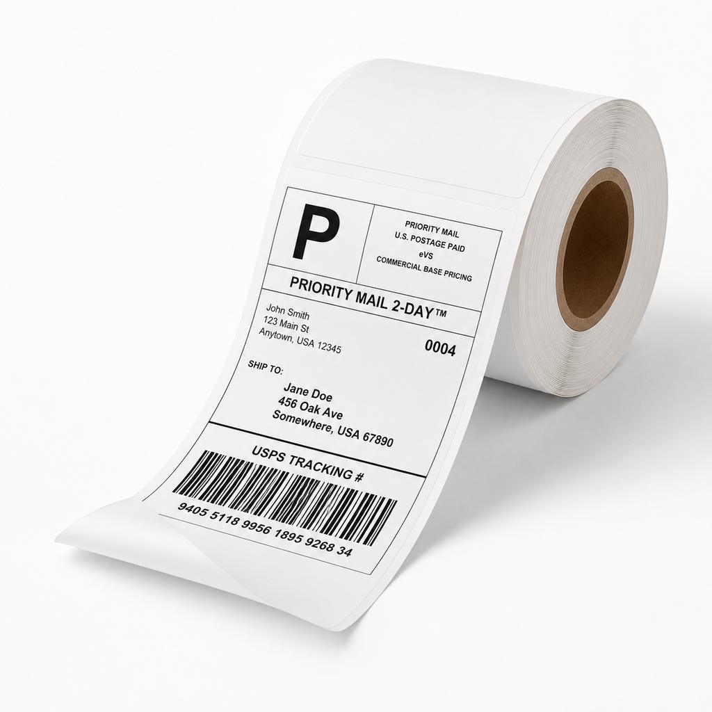 4" x 6" Direct Thermal Shipping Labels – 450 Labels Per Roll, Perforated, Brown Core